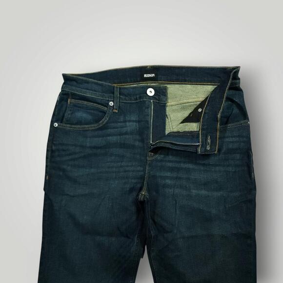 Hudson Jeans Mens 33 Blake Slim Straight Whiskering Mid Rise Stretch Dark Wash - Picture 9 of 12